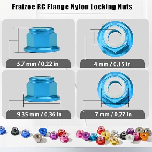 8Pcs M4 Flange Nuts Aluminum, M4-0.7mm Hex Flange Nylon Insert Lock Nuts for 1/10 Scale RC Car Traxxas Slash 4x4 2WD Stampede VXL Rustler VXL HPI Redcat Axial Racing Truck Buggy Crawler Wheels - color: Sky Blue, size: 8Pcs