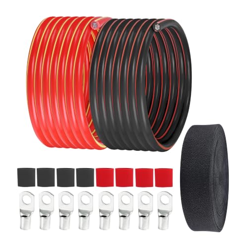 2 Gauge Battery Cable Sleeve Kit Black & Red 12 Feet Each - color: Black and Red, size: 12 Feet Each w/ Cable Sleeve