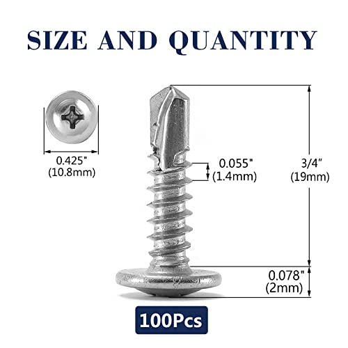 #8 x 3/4" Sheet Metal Screws 100PCS 410 Stainless Steel Truss Head Fast Self Tapping Screws by SG TZH - color: Silver, size: #8 x 3/4"