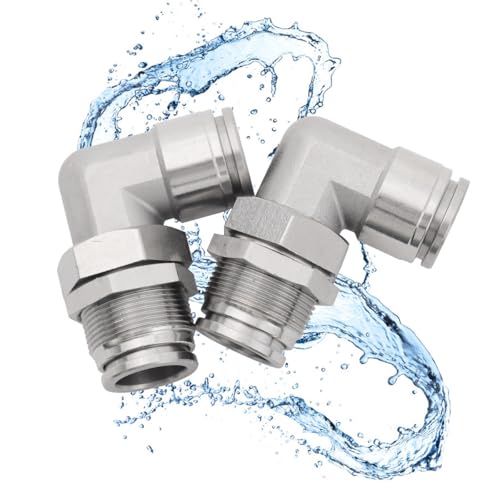 2Pcs Bulkhead Elbow 1/2" Tube OD x 1/2" NPT Push to Connect Fittings - size: 1/2" x 1/2"
