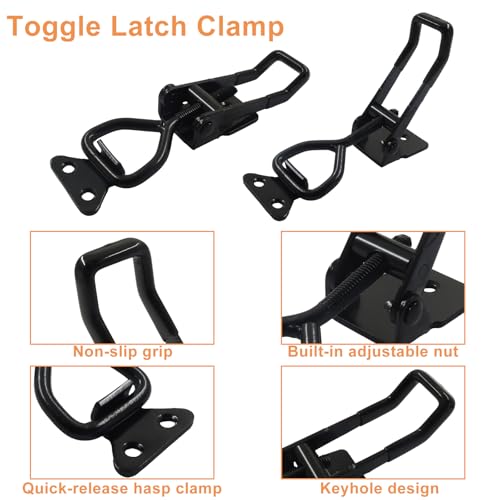 2 Pack Toggle Latch Clamp 4003, Adjustable 304 Stainless Steel Quick Release Hasp for Smoker Lids, Tool Boxes & Cabinets, Includes Mounting Hardware, Black - size: 4003