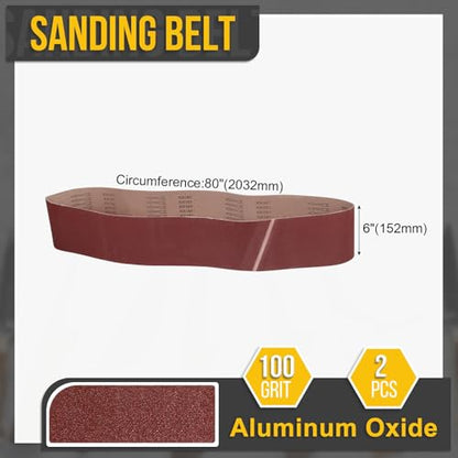 6 x 80 Inch Sanding Belts, 2 Pcs 100 Grit Belt Sander Paper - size: 6 x 80 Inch(100 Grit)