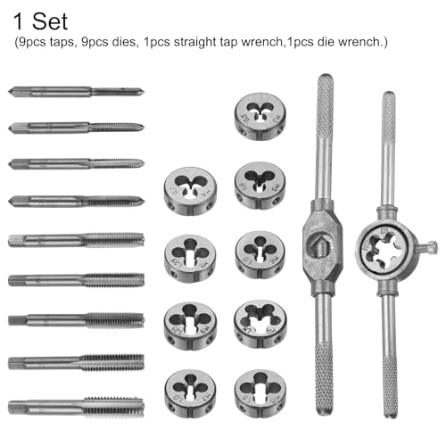 HARFINGTON 20pcs Metric Tap and Die Set M3-M12 Rethreading Tapping Tool Kit Screw Thread Taps Dies Wrench Handle Stock Holder with Storage Case for Male & Female Threading