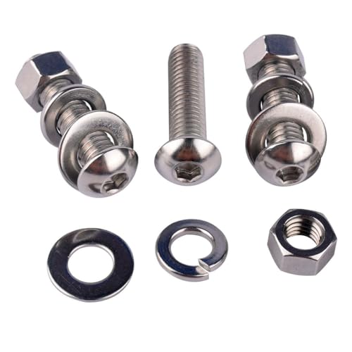 10 Sets 5/16-18 x 1-1/2" Button Head Socket Cap Bolts Screws, Hex Nuts, Flat & Lock Washers, 304 Stainless Steel 18-8 Fully Machine Thread, Silver - color: Silver, size: 5/16-18 x 1-1/2" (10 Sets)
