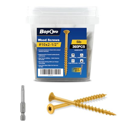 #10 x 2-1/2" Deck Screws Wood Screws, Torx Flat-Head Exterior Screws, T25 Star Bit Included(365PCS 5LB Box) - size: #10x2-1/2"