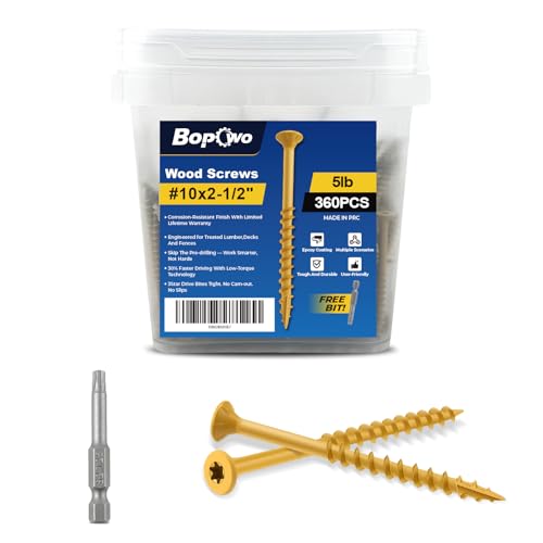 #10 x 2-1/2" Deck Screws Wood Screws, Torx Flat-Head Exterior Screws, T25 Star Bit Included(365PCS 5LB Box) - size: #10x2-1/2"