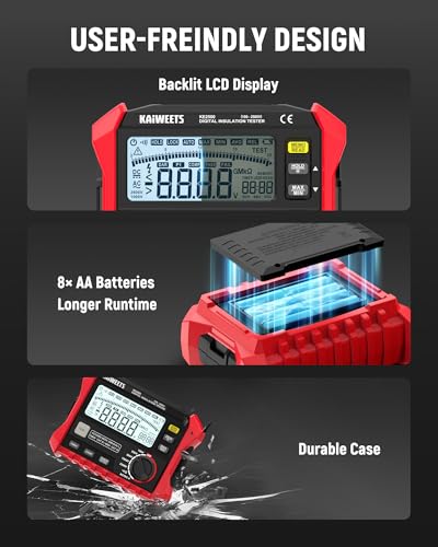 KAIWEETS Megohmmeter Insulation Tester 0.1MΩ-200GΩ 2500V DAR/PI Ohm Meter