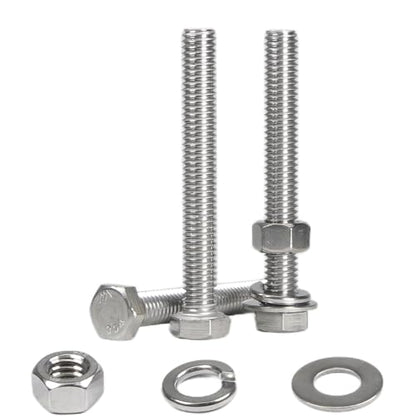 MroMax 5 Sets 3/8-16 x 3 Hex Head Screw Bolt, Nuts, Flat Washer & Spring Lock Washers Kits,Fully Threaded, Stainless Steel 18-8（304）, Bright Finish - size: 3/8-16 × 3" (5 Sets)