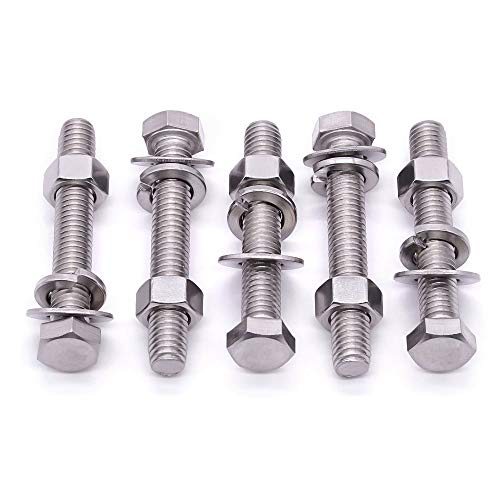 (10 Sets) M8-1.25 x 35mm Hex Bolt Kit, 304 Stainless Steel (18-8), Includes Hexagon Head Screws and Nuts, Flat & Lock Washers, Full Coarse Thread, for Machinery, Automotive, DIY - size: M8 x 35mm