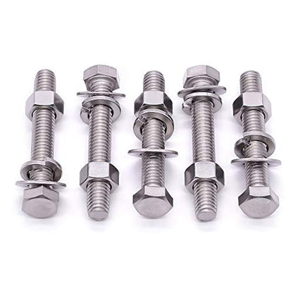 (10 Sets) M6-1.0 x 40mm Hex Bolt Kit, 304 Stainless Steel (18-8), Includes Hexagon Head Screws and Nuts, Flat & Lock Washers, Full Coarse Thread, for Machinery, Automotive, DIY - size: M6 x 40mm