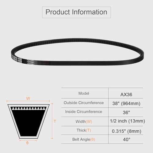 uxcell AX36 EPDM V-Belt,Industrial Rubber V Belt 1/2" Wd x 36" Inside Circ - size: AX36