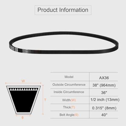 uxcell AX36 EPDM V-Belt,Industrial Rubber V Belt 1/2" Wd x 36" Inside Circ - size: AX36