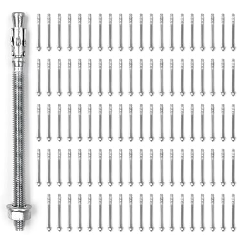 100-Pcs Wedge Anchors for Concrete,1/4" x 4"(M6x100mm) Zinc Plated Anchors - color: 1/4"x4"-100pcs