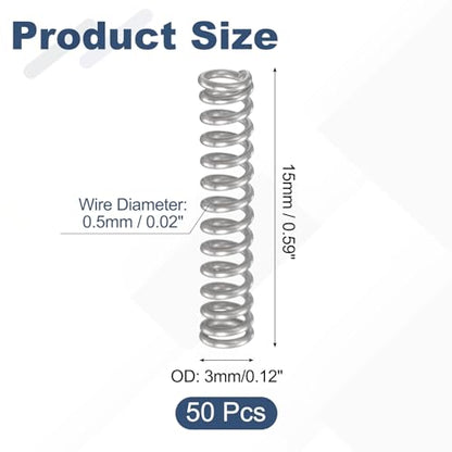 uxcell 50Pcs 304 Stainless Steel Compression Springs,0.5mmWD, 3mm ODx15mm L - size: 3mmx15mm