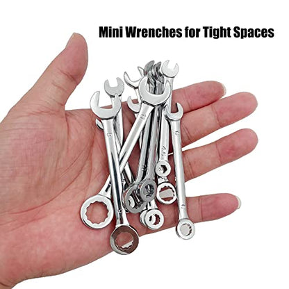 Mini Wrench Set Open End Wrench Combination Wrench Sets With Chain Ring Metric Type Wrenches (10pcs) - size: Blue is Metric Type