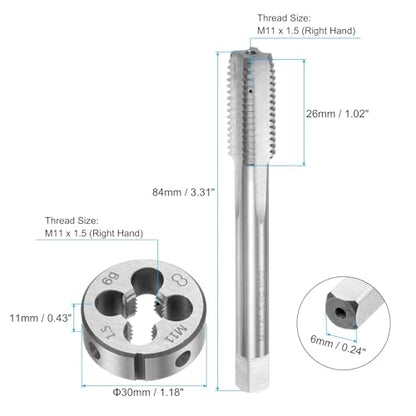 uxcell 3pcs Metric Hand Tap and Die Set, M11 x 1.5 Taper/Plug Thread Taps & Round Die, Hand Threading Tapping Tool Kit for Thread Repair - size: M11 x 1.5