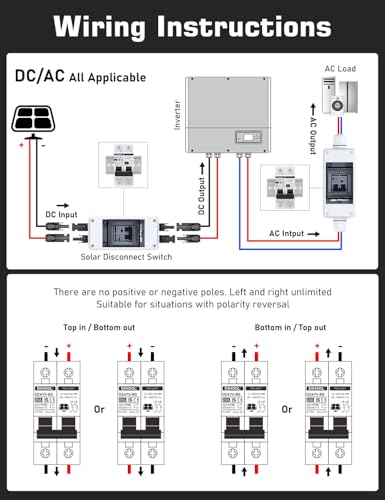 DIHOOL Solar Disconnect Switch, 20 Amp 2 Pole, DIN Rail Mount, Non Polarized, 12V 24V 48V 400V, AC/DC Circuit Breaker, RV Battery Isolator, PV Array MCB, Thermal Magnetic Trip