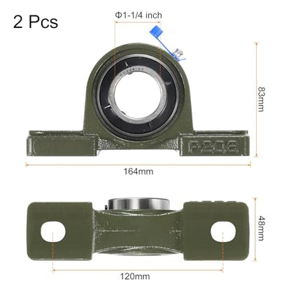 uxcell 2 Pcs UCP206-20 Pillow Block Bearings 1-1/4 inch Bore Self Alignment, Solid Cast Iron Base Mounted Chrome Steel Bearings - size: UCP206-20