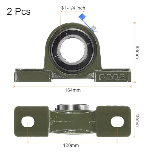 uxcell 2 Pcs UCP206-20 Pillow Block Bearings 1-1/4 inch Bore Self Alignment, Solid Cast Iron Base Mounted Chrome Steel Bearings - size: UCP206-20