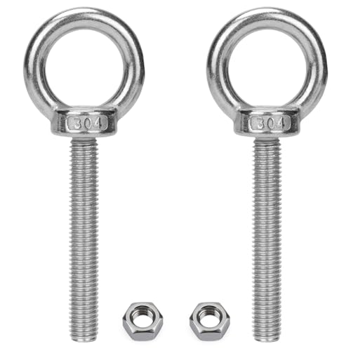 2 Pack M12 Stainless Steel Eye Bolts, 3.2" Thread Length with Nuts - size: M12*80