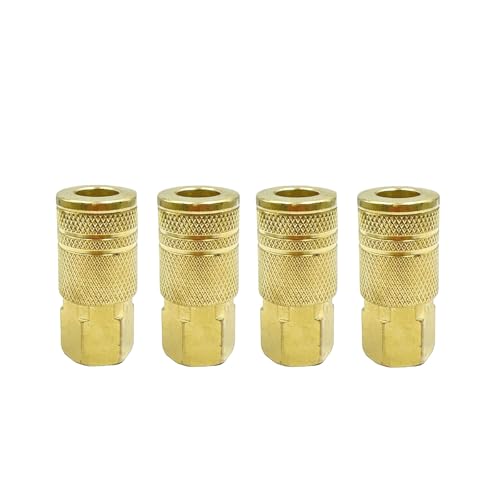 4Pack 1/4'' Brass Female Industrial Coupler 1/4 Inch NPT Air Hose Fittings Quick Connect Accessories Internal Couplers for Professional Job Sites and Automotive Shops