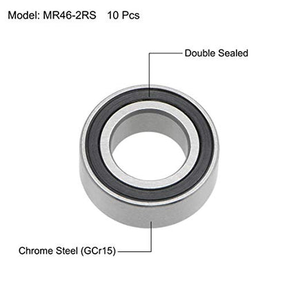 uxcell MR116-2RS Deep Groove Ball Bearings 6mm Inner Dia 4mm OD 4mm Bore Double Sealed Chrome Steel Z2 10pcs - size: 6mmx11mmx4mm