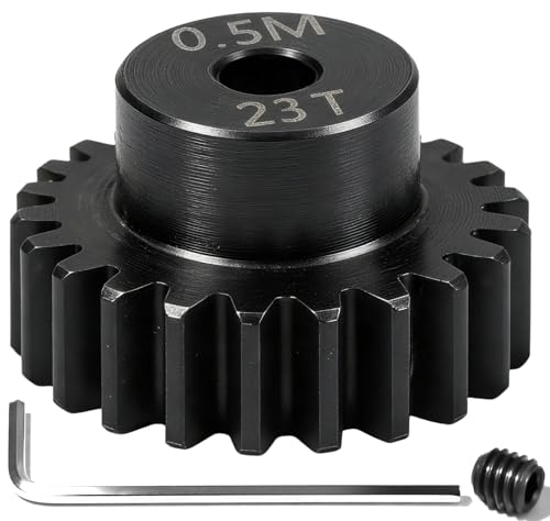 Hardened Steel 0.5M Pinion Gear 23T 2mm Shaft for RC Car/Helicopter Upgrade, Compatible with ARRMA 1/14 Typhoon 1/16 Mojave 1/18 Granite, Losi 1/12, 0.5Mod 13T-27T Gear for Brushed Brush-Less Motors - size: 23T