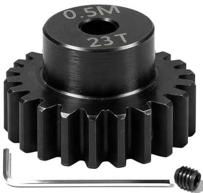Hardened Steel 0.5M Pinion Gear 23T 2mm Shaft for RC Car/Helicopter Upgrade, Compatible with ARRMA 1/14 Typhoon 1/16 Mojave 1/18 Granite, Losi 1/12, 0.5Mod 13T-27T Gear for Brushed Brush-Less Motors - size: 23T