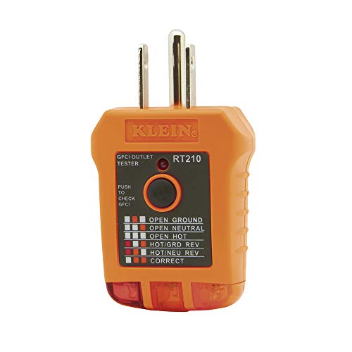 Klein Tools RT210 Outlet Tester, Receptacle Tester for GFCI / Standard North American AC Electrical Outlets, Detects Common Wiring Problems - size: Pack of 1