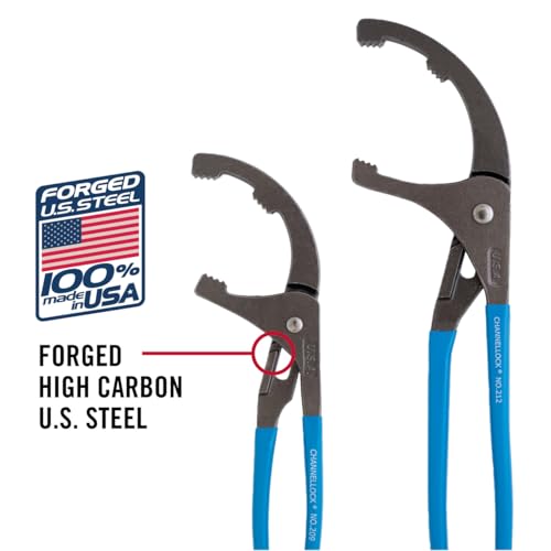 CHANNELLOCK OF-2 2pc Oil Filter/ PVC Pliers Set, Made in USA, Forged High Carbon Steel, Includes 9 and 12-inch Oil Filter/ PVC Pliers, Ideal for Engine Oil Filters, Conduit and Fittings - size: 2 Piece Set, 9 inch, 12 inch