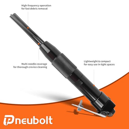 Compact Air Needle Scaler Tool, with 12 Hardened Steel Needles, Pneumatic Rust Paint Weld Slag Dirt Remover