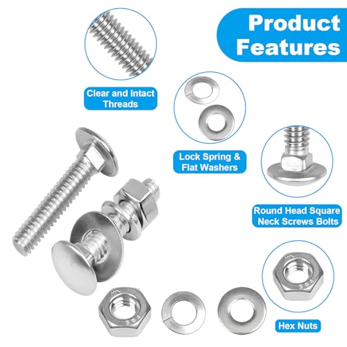 24 Sets 1/4-20 x 1-1/4" Carriage Bolts Screws, 304 Stainless Steel - size: 1/4-20 x 1-1/4"