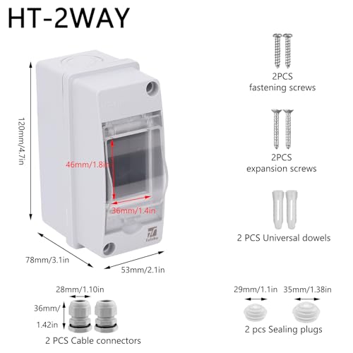 2 Way Circuit Breaker Box, IP65 Waterproof, for Indoor and Outdoor - style: 2 WAY-2.1*4.7*3.5Inch