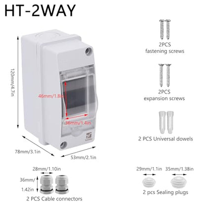 2 Way Circuit Breaker Box, IP65 Waterproof, for Indoor and Outdoor - style: 2 WAY-2.1*4.7*3.5Inch