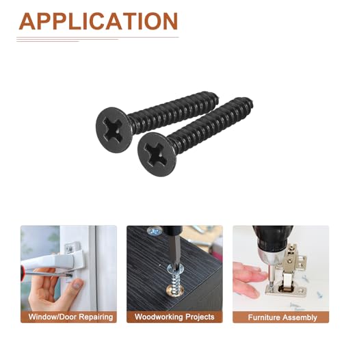 DTGN 100Pcs 6"x1" Flat Head Wood Screws, Self Tapping Screws Black - color: Black, size: #6x1"