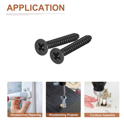 DTGN 100Pcs 6"x1" Flat Head Wood Screws, Self Tapping Screws Black - color: Black, size: #6x1"