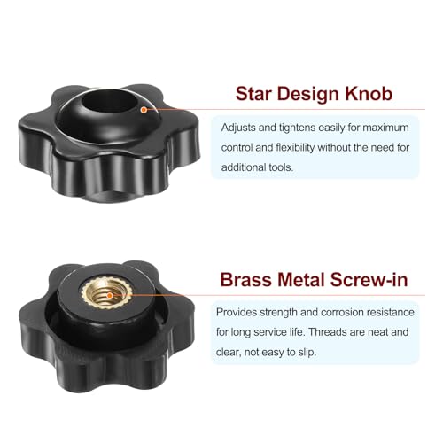 HARFINGTON 10pcs Star Knobs M5 Female Thread 25mm Head Plastic Through Hole Brass Screw-in Clamping Handles Threaded Hand Knobs, Black - color: Black, size: M5 x 25mm