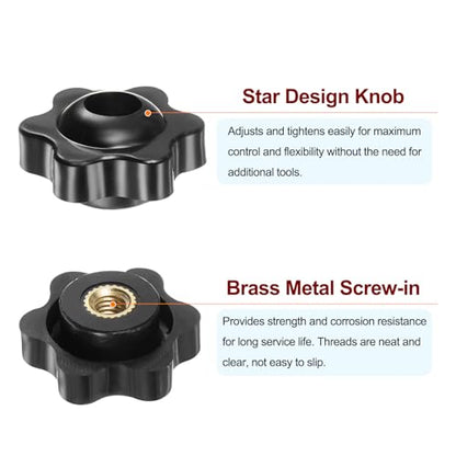 HARFINGTON 10pcs Star Knobs M5 Female Thread 25mm Head Plastic Through Hole Brass Screw-in Clamping Handles Threaded Hand Knobs, Black - color: Black, size: M5 x 25mm