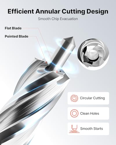 VEVOR Annular Cutter Set, 5 pcs Weldon Shank Mag Drill Bits Kit, 1" Cutting Depth, 1/2" Cutting Diameter, HSS, 3 Drill Bits with 2 Pilot Pins and 3 Plastic Cases, for Magnetic Drills, Steel, Aluminum - size: 1/2" * 1"