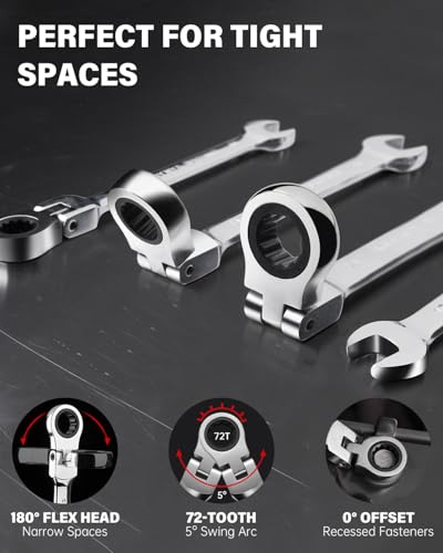 ROTATION 32pc Metric 12 point Flex-Head Ratcheting Wrench Set, 6-22mm - size: Metric