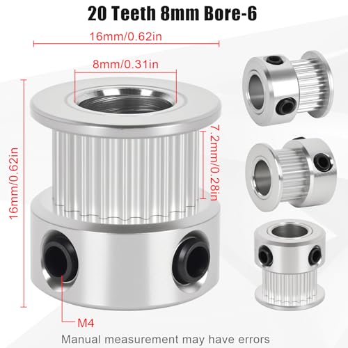 6 Pack GT2 Timing Belt Pulley 20 Teeth,8mm bore,synchronous Pulley (6, 20T-B8-6) - size: 20T-B8-6