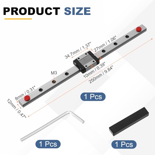 uxcell MGN12C 250mm Linear Sliding Rail Guide with MGN12C Sliding Carriage - size: 250mm