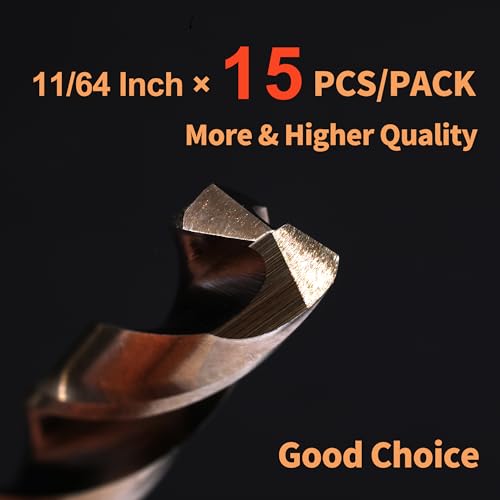 (15PCS) 11/64" Cobalt Drill Bit, HSS M35 Metal Drill Bits for Steel, Stainless Steel, Cast Iron, Hard Plastic and Wood - size: 11/64 15PCS Cobalt