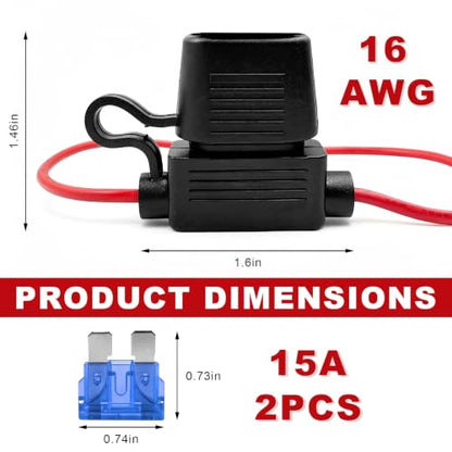 2 PCS Inline Fuse Holders, 15A 16AWG ATC/ATO Standard Vehicle Blade Fuses & Holders Kit, Waterproof Inline Fuse Block for Car Truck Marine Golf Cart, Car Accessories - color: 16AWG