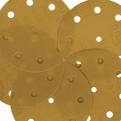Dura-Gold 5" Gold Sanding Discs, 600 Grit, Box of 50, 9 Hole Pattern, H & L - size: 600-Grit