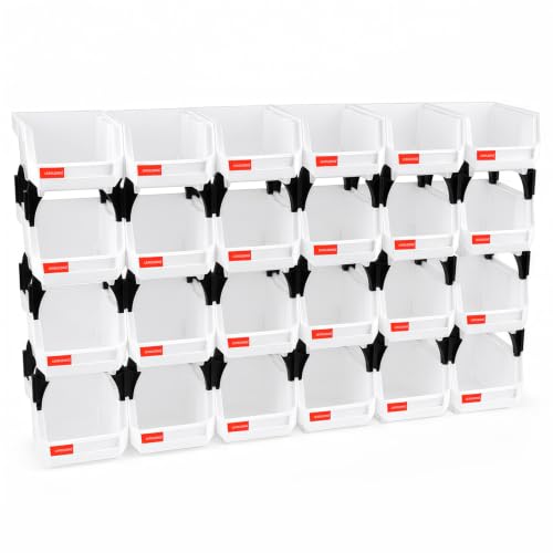 24 Pack Stackable Storage Bins Heavy Duty Parts Organizer White - color: White-24 Pack, size: 5"x4"x3"