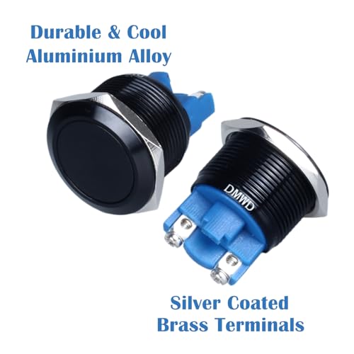 1pc 22mm Latching Metal Push Button Switch Waterproof IP66 Anti-Vandal IK09 for 7/8" Mounting Hole Screw Terminals 12V 24V 36V DC 110V 250V AC 5A 1NO Aluminium Alloy Black Shell - color: Black, size: 22mm 1pc