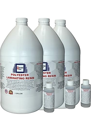 Polymer World- Premium Grade Polyester Resin 3 Gallon Kit with MEKP for Boats, Cars, Surfboard, RV, Pools,Canoes, Jetskis, Watercrafts (1, 3 Gallons) - size: 3 Gallons