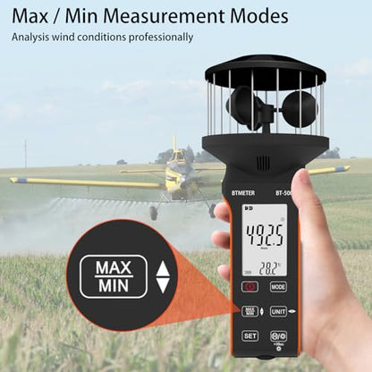 BTMETER Cup Anemometer CFM Air Flow Meter with 360° Cup Sensor & Direction - color: Black