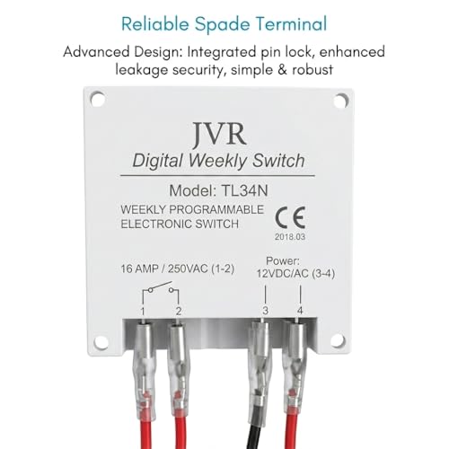 JVR 12V Timer Switch - Programmable DC/AC/Solar Relay, 16 Schedules